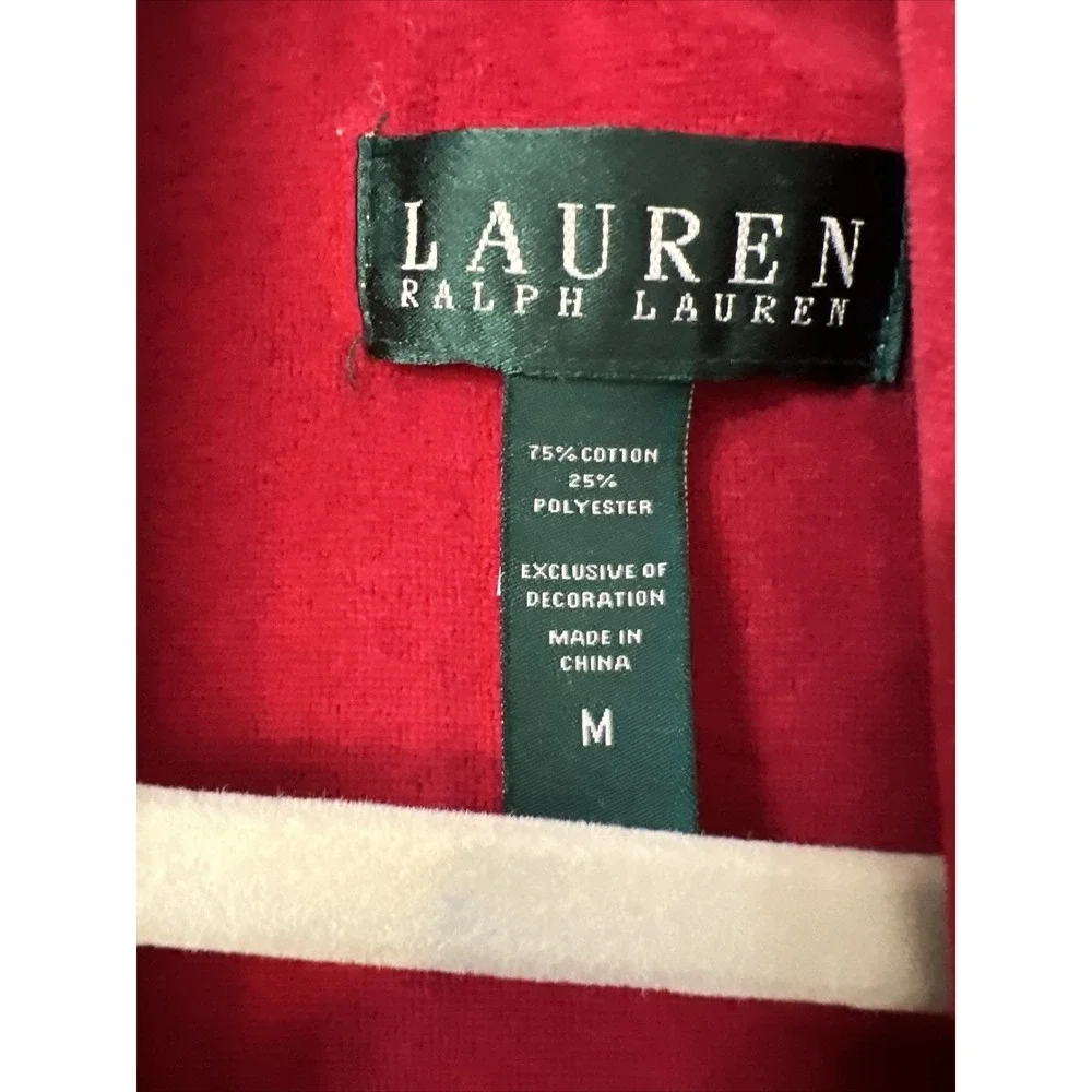 VTG‎ Lauren Ralph Lauren Red Robe Embroidered Pocket Women's Size M Black Trim
